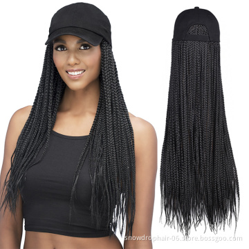 Hat Wig with 24 Inch High Temperature Fiber Box Braids Full Density Braids Extension Multifunctional Baseball Cap Wig